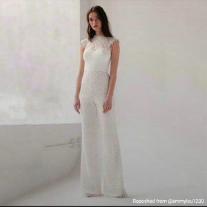 NWT ML Monique Lhuillier Cap Sleeve Lace Jumpsuit